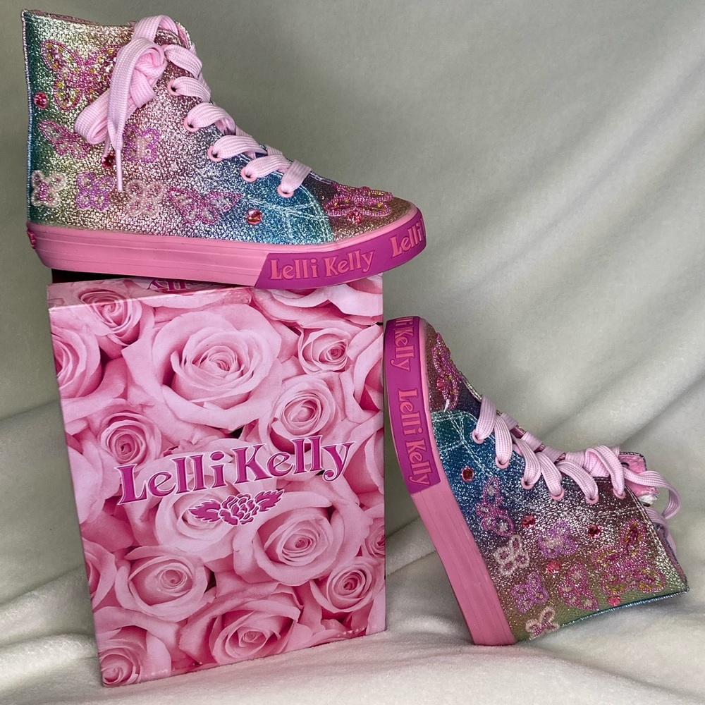 NWT Lelli Kelly Rainbow Jackie Butterfly Hi-Top Sneakers - MULTI GLITTER